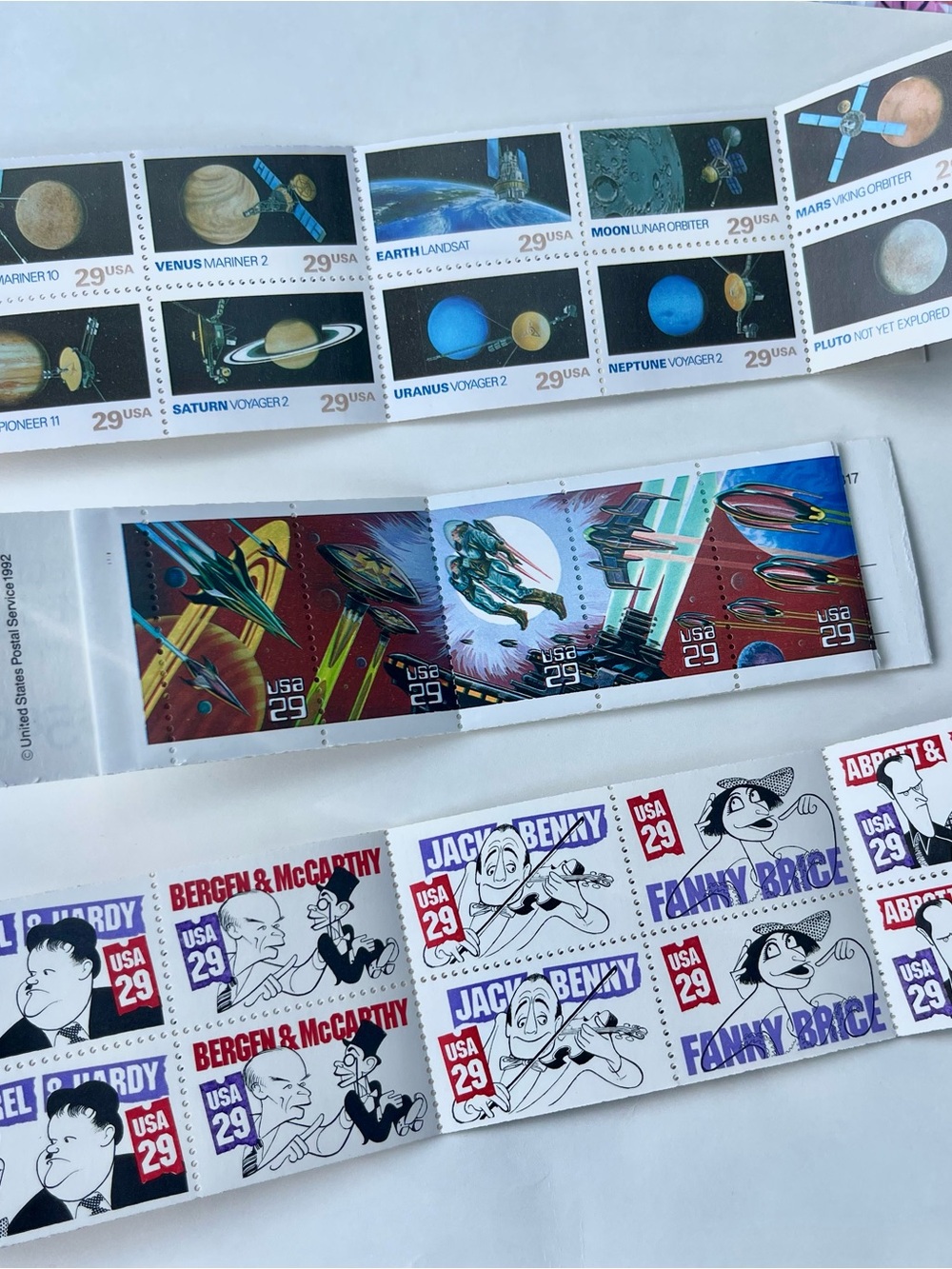 Vintage USA 29¢ Space & Comic Stamp Sheets - Colorful Collectible Set of Three